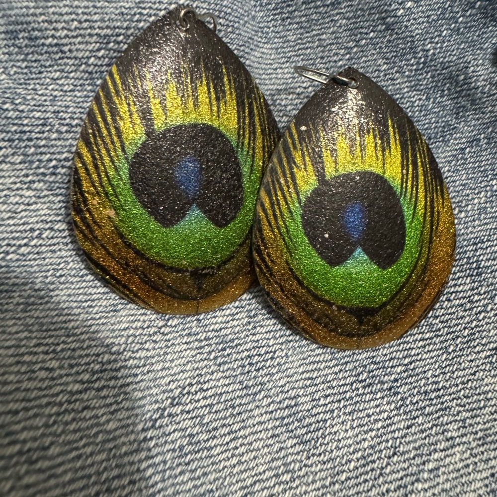 Peacock Feather Earrings-Metal
